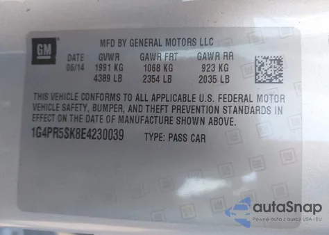 2014 Buick Verano Convenience Group z USA, uszkodzony, nr VIN 1G4PR5SK8E4230039